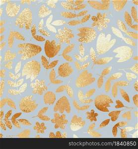 Gold flowers on a blue background. Vector illustration. Imitation foil. Gold flowers on a blue background. Vector illustration.