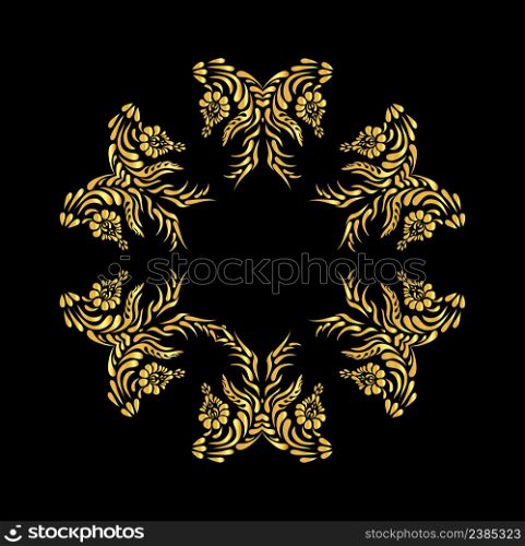 Gold flowers on black background. Gold vintage floral pattern. Golden floral pattern on black