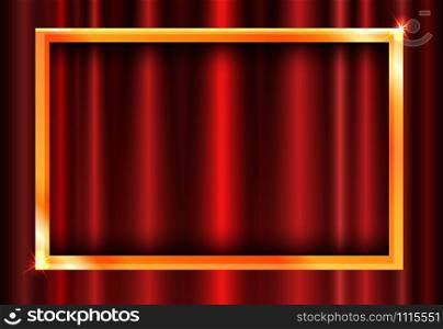 Gold frame on red curtain with space for text for your design