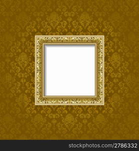 Gold frame on the wall with brown wallpaper