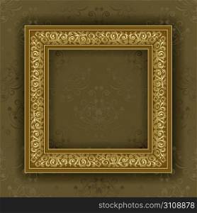 Gold frame on the wall with brown wallpaper