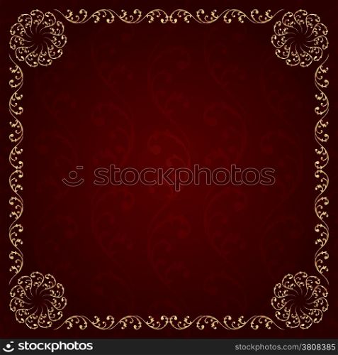Gold frame with vintage floral elements. Vector background