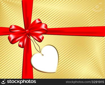 Gold gift background with ribbon and label