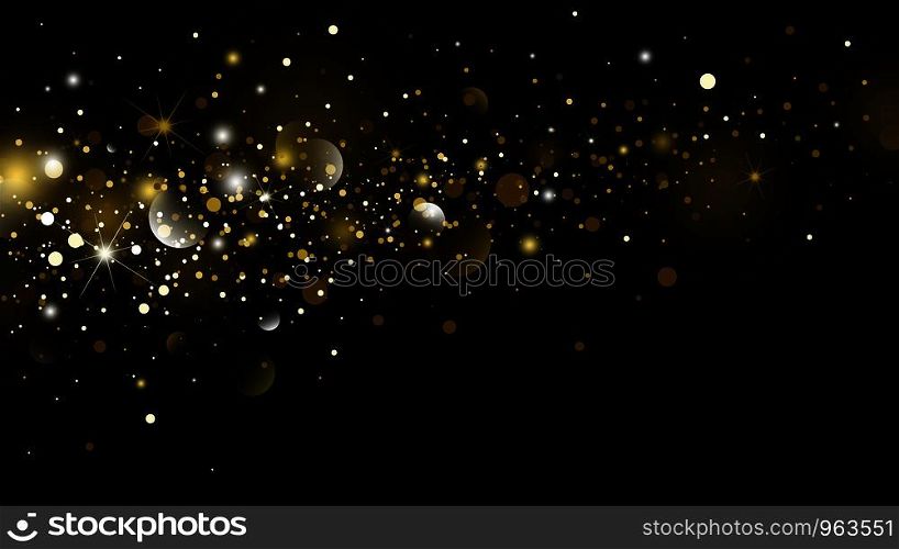 Gold glitter and snow falling with bokeh in the winter on black background for christmas and new year vector illustration