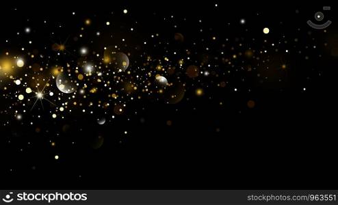 Gold glitter and snow falling with bokeh in the winter on black background for christmas and new year vector illustration