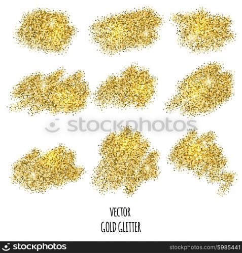 Gold glitter background. . Set of vector Gold sparkles on white background. Gold glitter background.