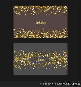 Gold glitter background. . Vector invitation and gift card with Gold dots. Gold glitter background.