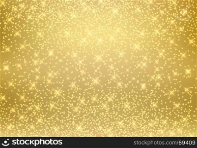 Gold glitter dust texture shining on golden background. Gold particles. Luxury design. Vector illustration