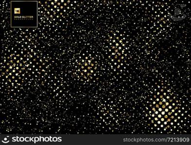 Gold glitter explosion of confetti texture on a black background. Golden grainy design element. Vector illustration