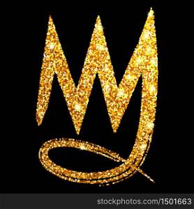 Gold glitter hand drawn crown. Sign king, queen, princess. Vector illustration.. Gold glitter hand drawn crown. Sign king, queen, princess.