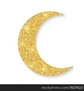 Gold glitter moon icon of Crescent Islamic isolated on white background. Vector Illustration EPS10. Gold glitter moon icon of Crescent Islamic isolated on white background. Vector Illustration