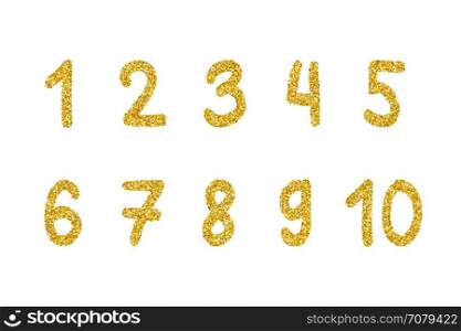 Gold glitter numbers.. Gold glitter numbers. Vector numerals with golden sparkles texture.