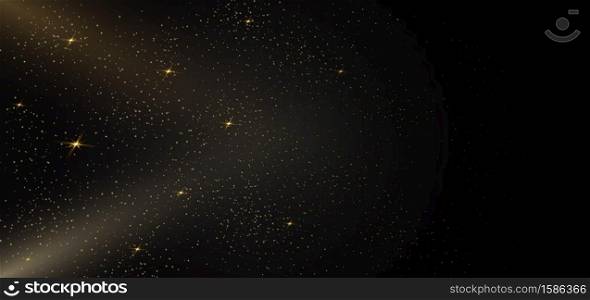 Gold glitter of particles on black background star dust sparkling particles. Vector illustration