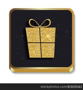 Gold Glitter Shiny Gift Box Icon. Button with Shadow for Your Site and Mobile Application. Eps10. Gold Glitter Shiny Gift Box Icon. Button with Shadow for Your Si