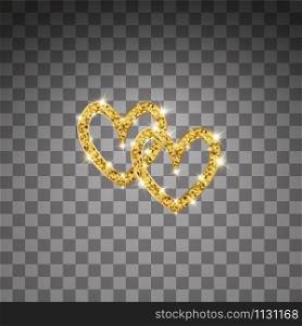 Gold glitter vector two hearts. Golden sparcle St. Valentines day card. Luxouy design element. Amber particles on transparent background. Gold glitter vector two hearts. Golden sparcle St. Valentines day card. Luxouy design element. Amber particles on transparent background.