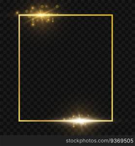 Gold glittering frame on a transparent background. vector illustration
