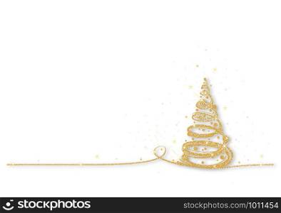 Gold Glittering Xmas Tree on White Background