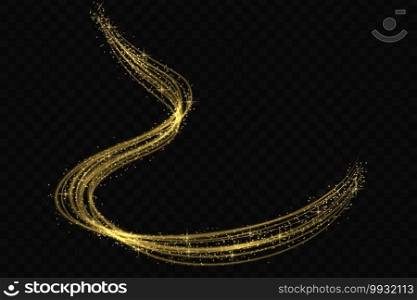 Gold glow light effect stars bursts with sparkles isolated. magic dust particles. Vector illustration sparkling comet tail. Vector circle golden light tracing effect