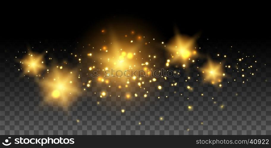 Gold glowing stars and effects. Gold glowing stars and effects on dark. Vector illustration