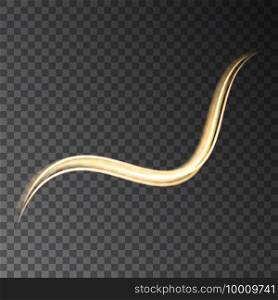 Gold glowing  swirl  trail  lights effects isolated on black transparent background. Vector  golden neon light curved lines.
