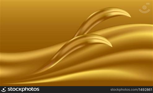 Gold glowing waves with shiny golden decor. Luxurious abstract background for your desogn. Vector illustration