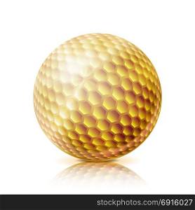 Gold Golf Ball. 3D Realistic Vector Illustration. Isolated On White Background.. Realistic Golf Ball Isolated On White Background. Traditional Classic Golf Ball Design. Three-dimensional. Vector