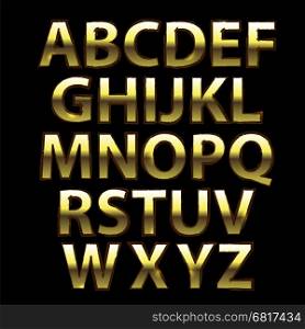 Gold Grunge Alphabet. Capital Yellow Metal Letters Isolated on Black Background. Gold Grunge Alphabet
