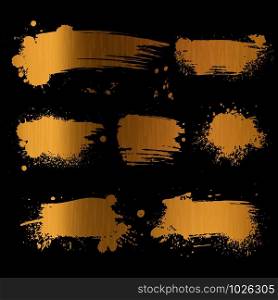 Gold grunge background. Black texture on golden foil paper for luxury glamour premium card vector trendy old paint brush art concept. Gold grunge background. Black texture on golden foil paper for luxury glamour premium card vector trendy concept