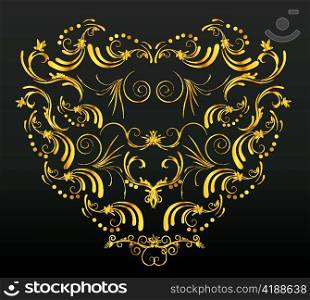 gold heart made of floral vector illustration