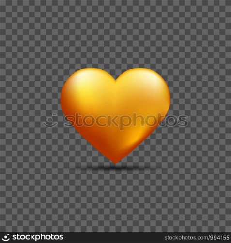 Gold heart on transparent background with shadow. Gold heart with shadow