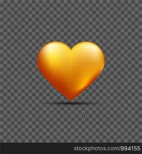 Gold heart on transparent background with shadow. Gold heart with shadow