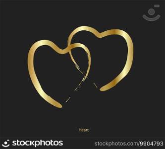 Gold Hearts. Hand drawn hearts brushes. Hand painted heart shape. Symbol of love Valentine’s Day wedding cards. Vector illustration