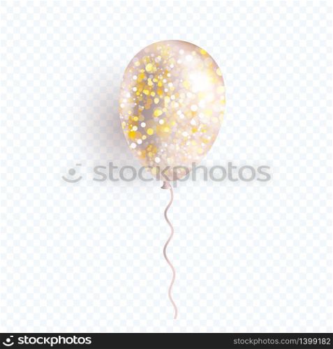Gold helium balloon isolated on transparent background. Premium vector illustration.