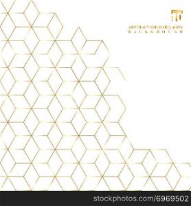 Gold hexagons border pattern on white background. Geometric shapes golden color elements template for brochure, flyer, card, cover and wedding invitation, poster, banner, print, ad