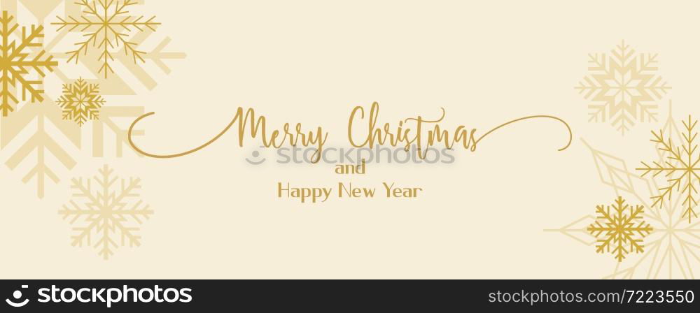 Gold Holiday banner, winter landscape Christmas greeting