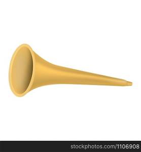 Gold horn trumpet icon. Realistic illustration of gold horn trumpet vector icon for web design isolated on white background. Gold horn trumpet icon, realistic style