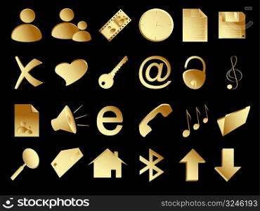 gold icons vector set on the black background