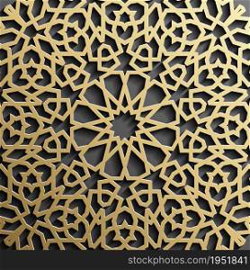 Gold islamic pattern on black background. Islamic ornament vector.. Gold islamic pattern on black background. Islamic ornament vector, persian motiff.