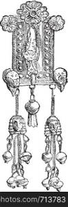 Gold jewelry, manufacturing, found in the island of Rhodes, vintage engraved illustration