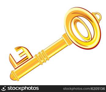 Gold key from door on white background is insulated. Gold key