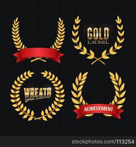 Gold Laurel Vector. Set. Gold Laurel Vector. Set Shine Wreath Award Design. Place For Text.