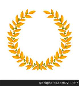 Gold laurel wreath. Vintage wreaths heraldic design elements with floral frames made up of laurel branches with green berries on white background. Symbol of winner or valor and mind. Vector illustration. Gold laurel wreath. Vintage wreaths heraldic design elements with floral frames made up of laurel branches with green berries on white background. Symbol of winner or valor and mind.