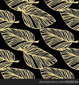 Gold leaf seamless pattern on black background. Tropical pattern, palm leaves seamless floral background. Vector illustration. Gold leaf seamless pattern on black background. Tropical pattern, palm leaves seamless
