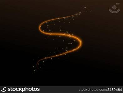 Gold light effect curves with sparkle on black background. Vector illustration 