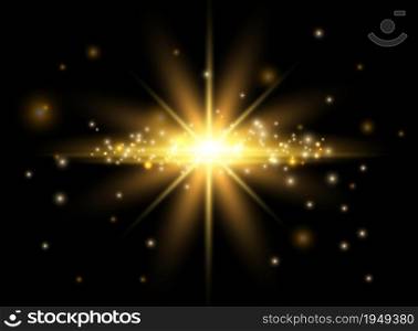 Gold light effect. Shining star, bokeh effect and flying glow vector elements. Illustration illuminated magical light glow graphic blurred. Gold light effect. Shining star, bokeh effect and flying glow vector elements