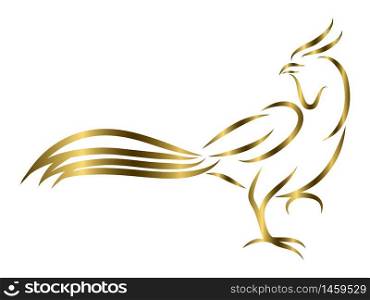 Gold line art vector logo of pheasant that is walking.
