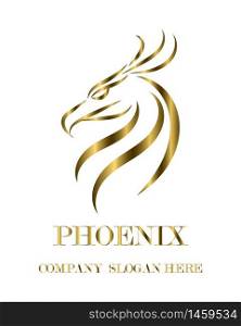Gold line vector logo of phoenix head . It shows power and strength.