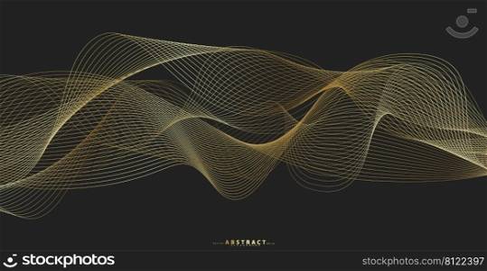 Gold line wave background. Abstract Luxury style. Tech pattern. Curved wavy line, smooth stripe. Vector illustration.