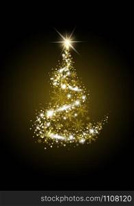 Gold luxury christmas tree on black background vector illustration