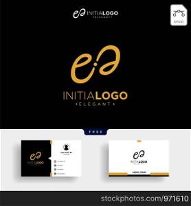 Gold Luxury Initial E logo template vector illustration and get free business card template
